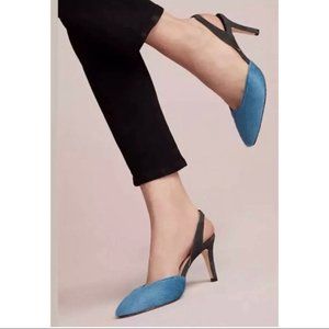 Carmen Salas Anthropologie Blue Slingback Pumps